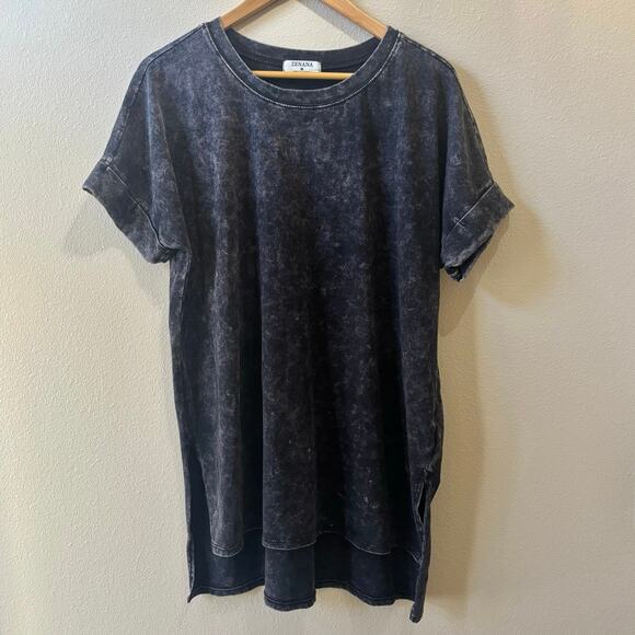 Zenana Acid Wash Rolled Cuff Oversized Pullover Tee - Picture 6 of 8